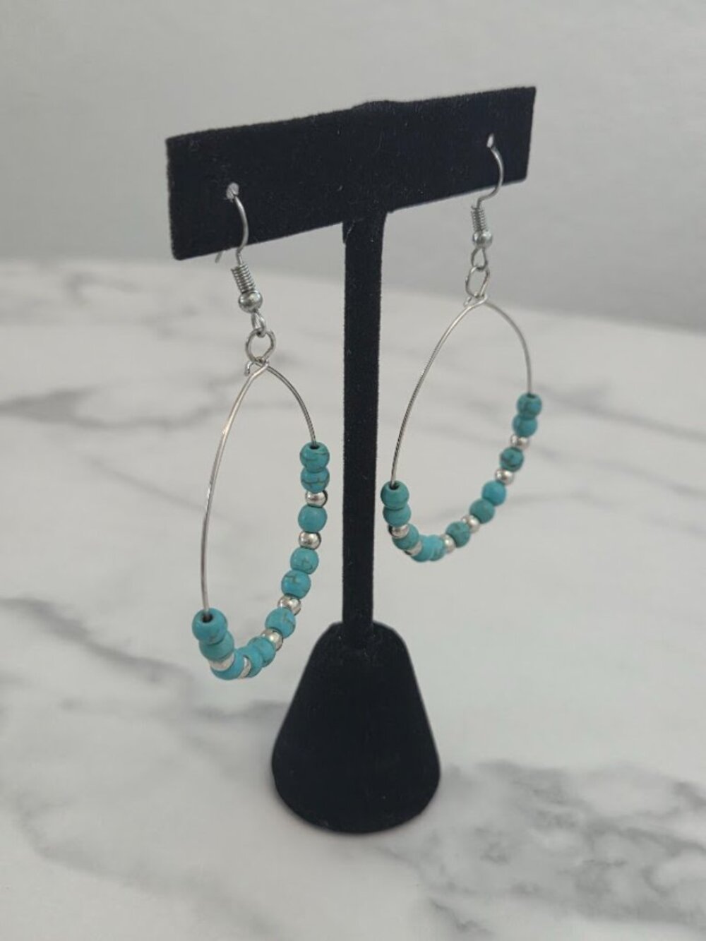 Casual Paparazzi Silver Tone Hoop Earrings with Turquoise Style Beads - Picture 8 of 10